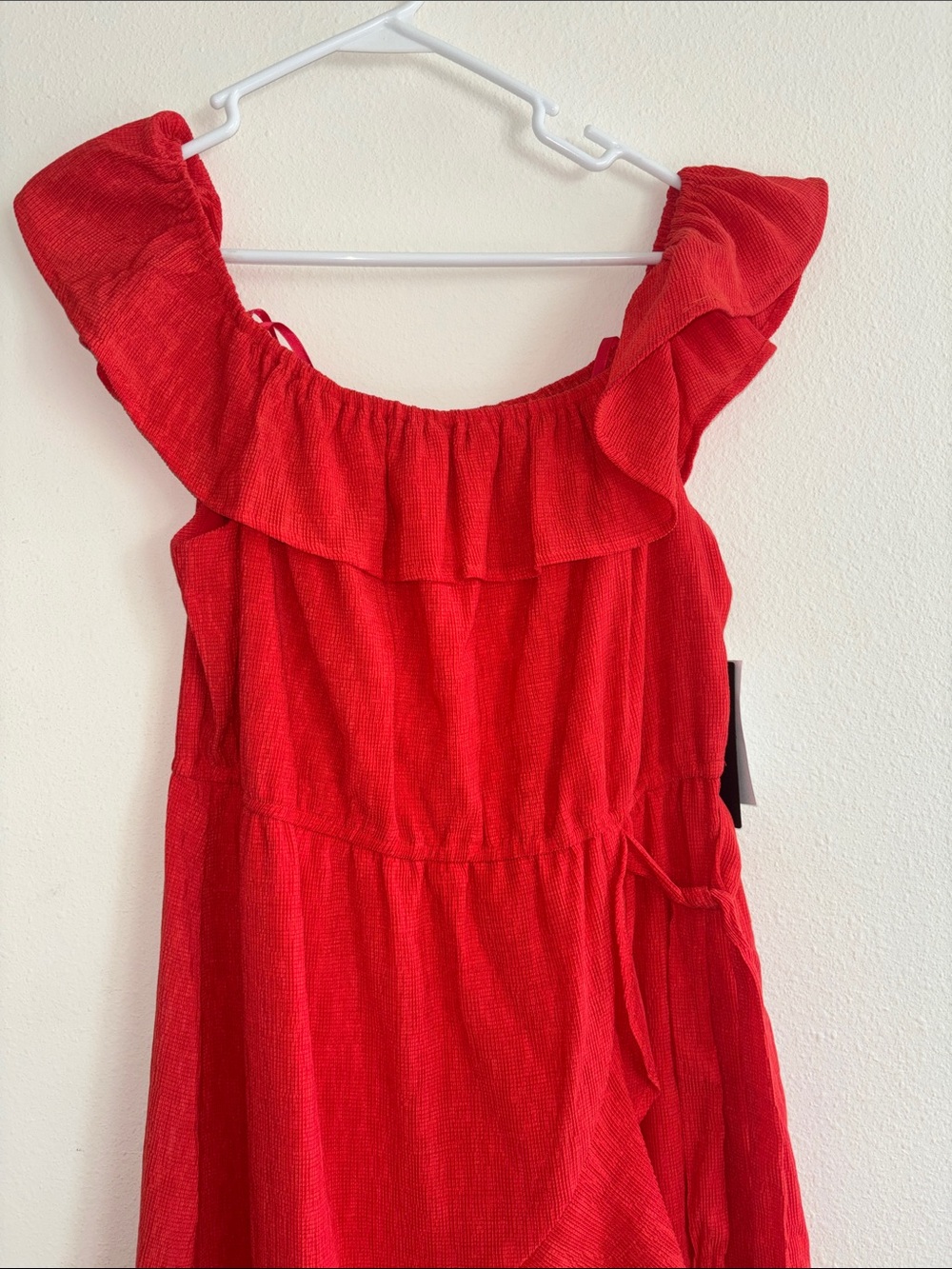 City Studio Orange red Ruffle-Trim Midi Dress